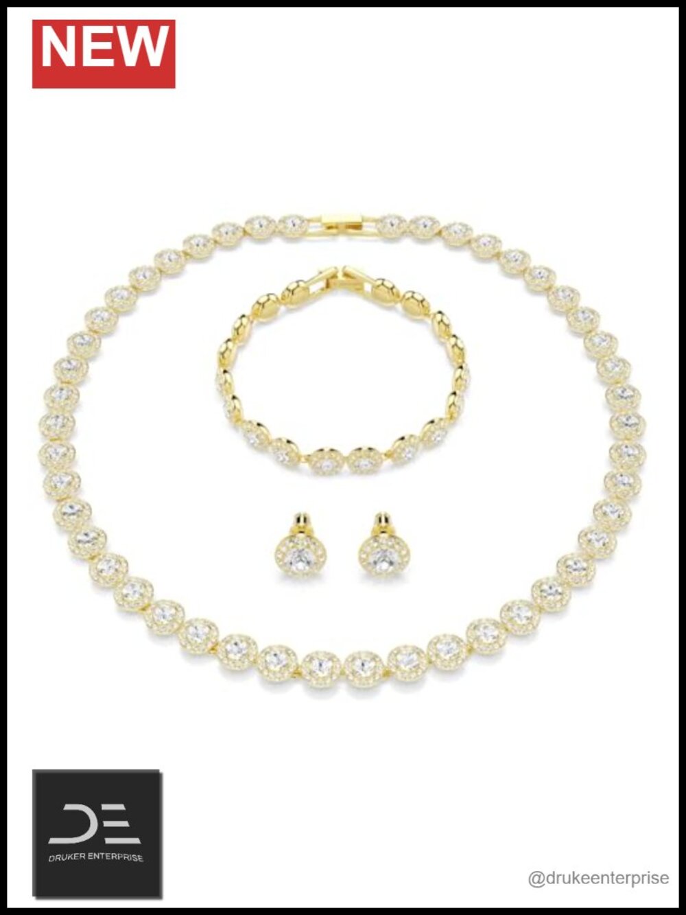 Crystal Jewelry Set Necklace Earrings Bracelet Gold-tone Plated Wedding